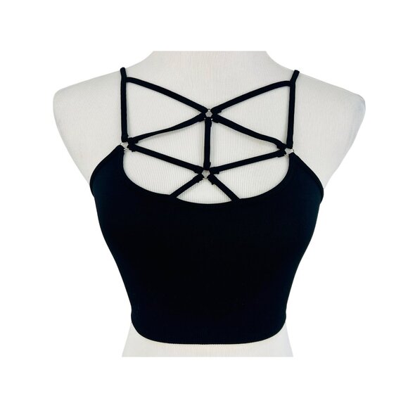 NWT Black Strappy Bralette Crop Top | Baddie Grunge Fairy Streetwear Whimsigoth - Picture 3 of 16
